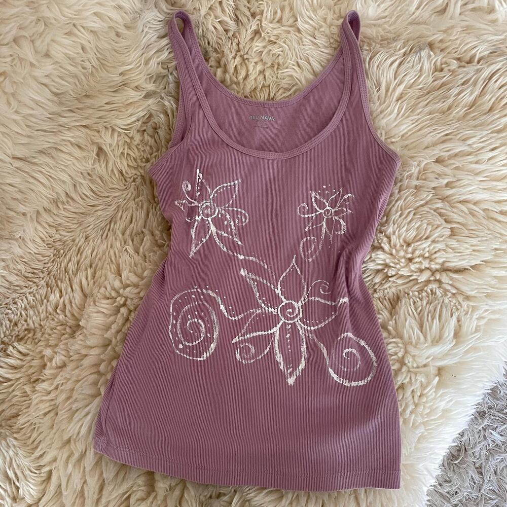 Hand Painted Lily Floral Tank Top Upcycled Dusty Rose Whimsical Fairy